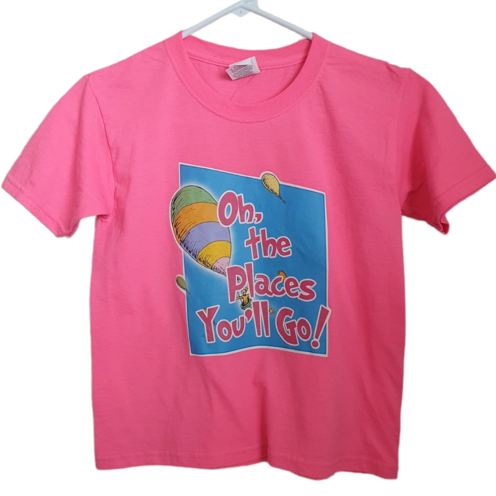 Dr. Seuss Oh the Places You'll go! Pink T-Shirt. Sz S (8).